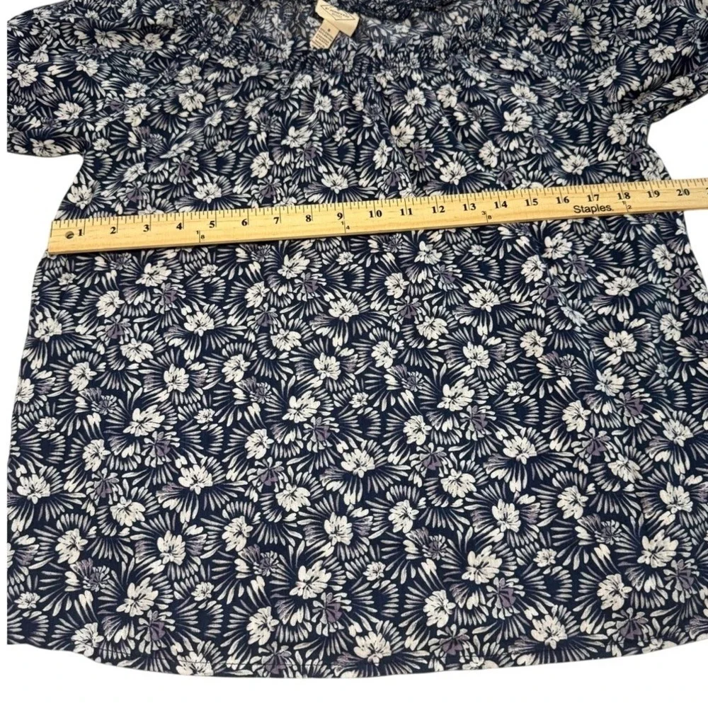 St Johns Bay Navy Floral Smocked Square‎ Neck Puff Sleeve Blouse Top Small NEW